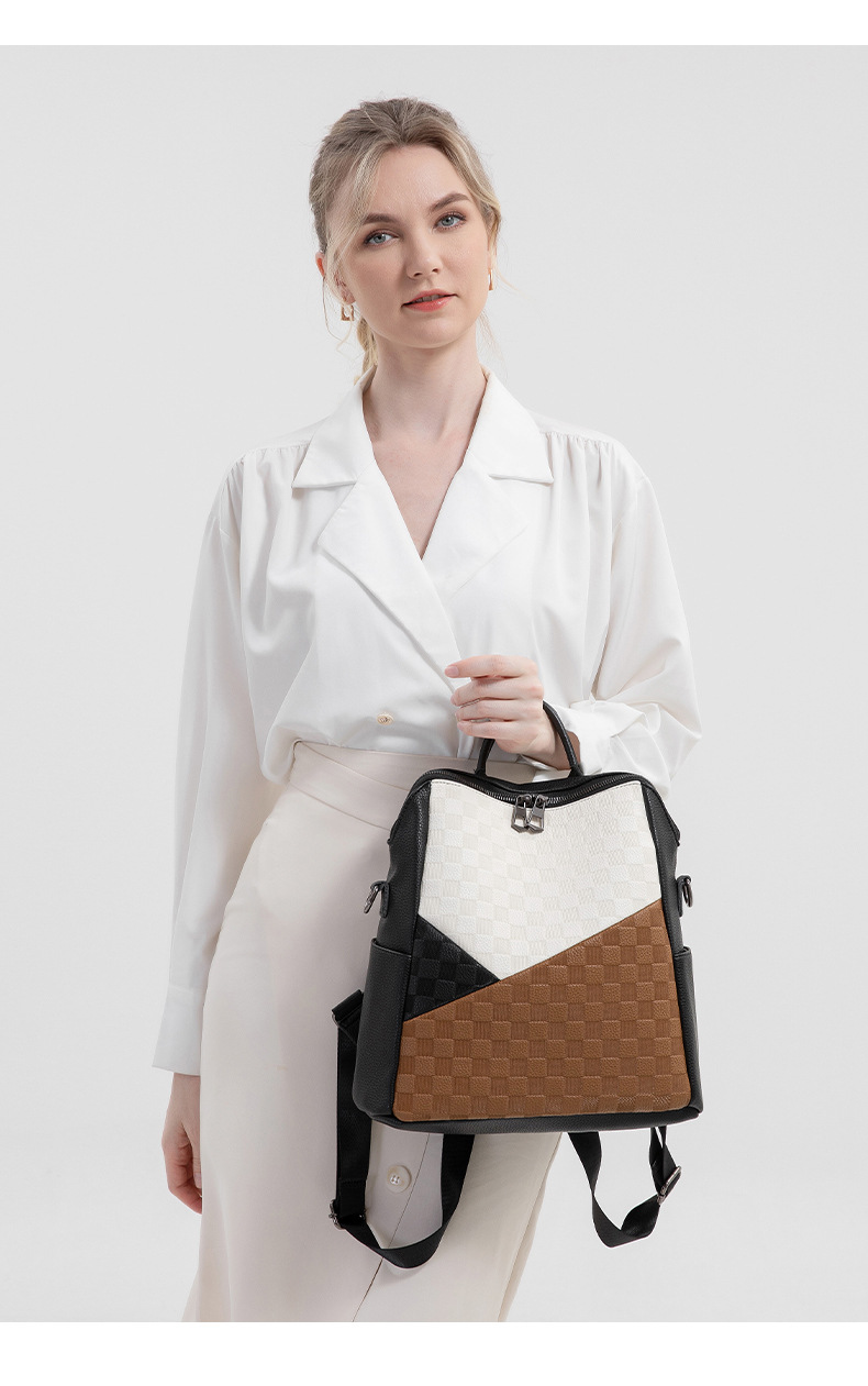 Women's Embossed Chessboard Checkerboard Backpack For College_voghion.com