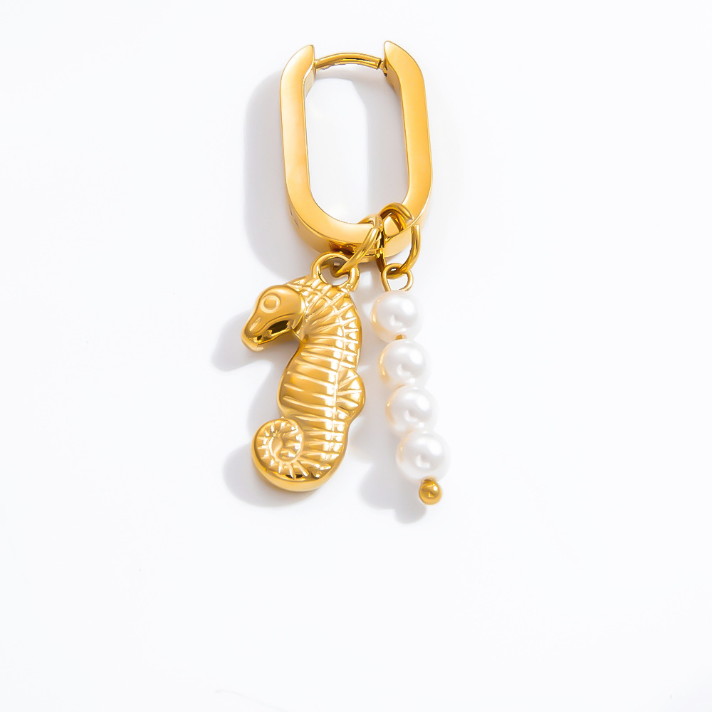 Elegant, Simple Style Style PVD Coated Real Gold Plated 18K Gold Fish 304 Stainless Steel Elegant Simple Style Waterproof Non Tarnish Charm Sleeper Hoop Earrings Drop Earrings