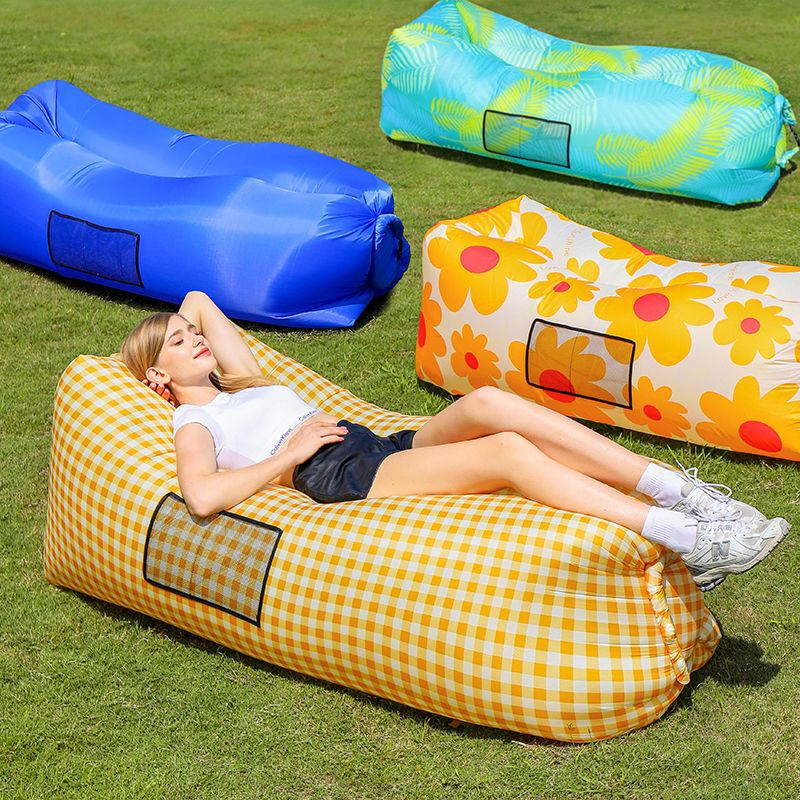 Outdoor Lazy Inflatable Yellow and White Sofa Folding Portable Air Bed Picnic Camping Solid Color Air Bed Leisure Furniture
