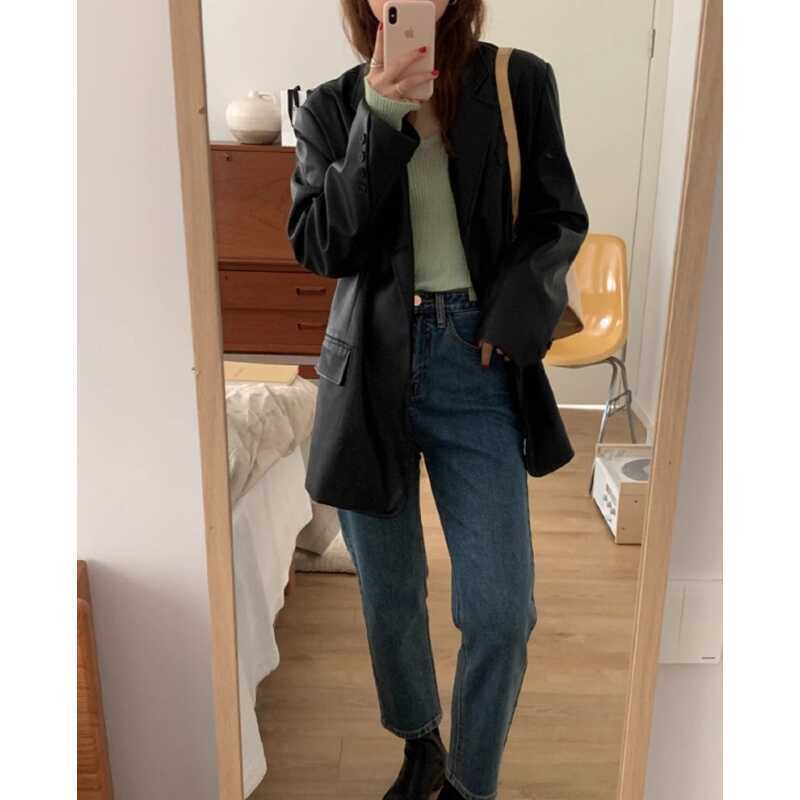 美拉德棕色西装皮衣外套女秋季2025新款港风复古宽松休闲西服上衣|undefined