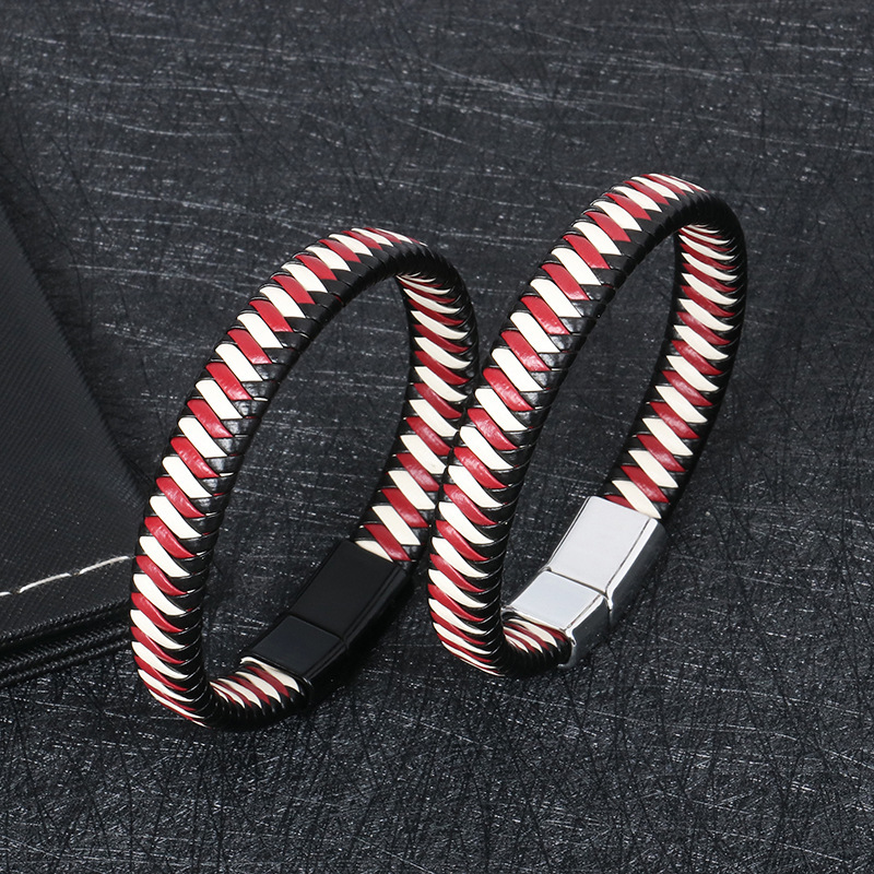 Leather Bracelet Men's trendy cross-border Fashion multi-strand leather rope woven bracelet stainless steel magnetic buckle bracelet Leather Bracelet Men's trendy cross-border Fashion multi-strand leather rope woven bracelet stainless steel magnetic buckle bracelet