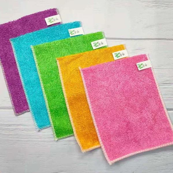 Wholesale Multicolored bamboo fiber oil-free dishwashing cloth double-layer absorbent cleaning cloth dishwashing towel scouring pad