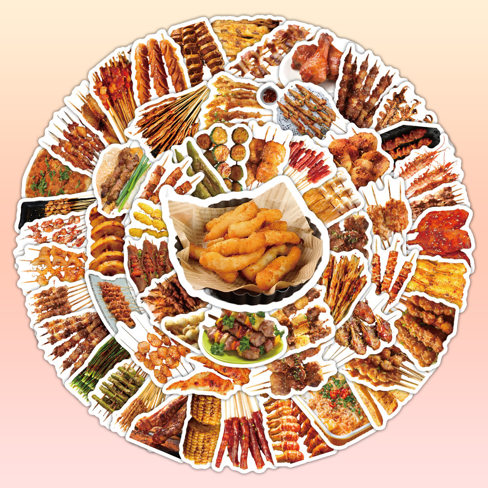100 Stickers, Real Food Stickers, Late Night Skewers Decoration, Refrigerator, Student Lunch Box, Notebook, Kidsren's Stickers
