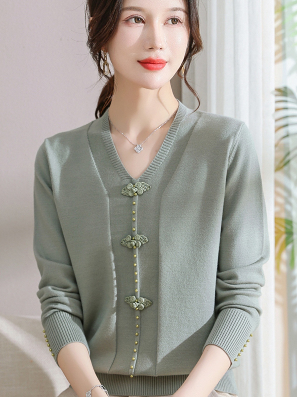 E5894 810K ÁO LEN NỮ TAIRYA ÁO LEN MÙA XUÂN THU ĐÔNG TRUNG NIÊN CỔ CHỮ V THỜI TRANG NỮ G03 SẢN PHẨM MỚI