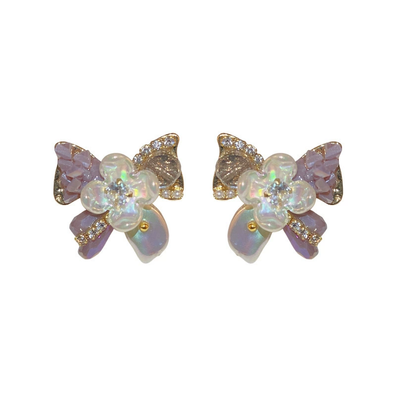 Серебряная игла, модные милые серьги, цветы