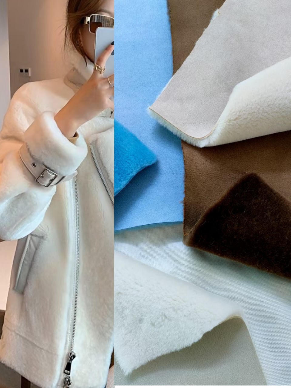 2023秋冬加厚皮草外套绒布 羊剪毛复合皮革 皮毛一体衣服澳羊毛