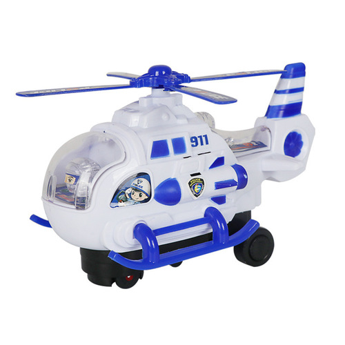Children's toy with lights, music, and electric swivel helicopter, for boys, police plane toy car, beach hot sale