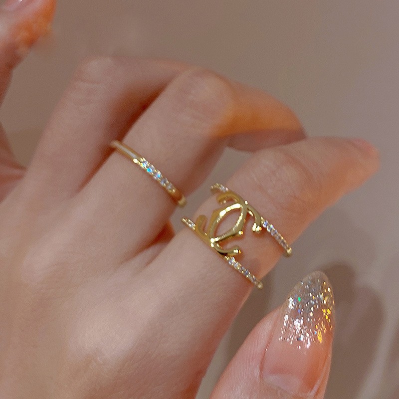 Anillo de circonita de perlas de viento ins, nicho femenino, sentido de alta gama, simple y ligero, anillo de novia de lujo, anillo de apertura de temperamento al por mayor