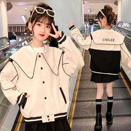 女童宝宝韩版拼色百搭棒球服中大童秋冬新款洋气时髦翻领开衫外套