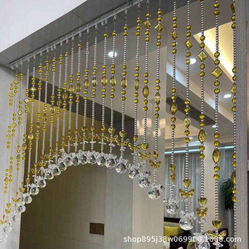Crystal bead curtain semi-circular door curtain arc arc partition curtain crystal beads wholesale golden yellow blessing dragonfly Crystal bead curtain semi-circular door curtain arc arc partition curtain crystal beads wholesale golden yellow blessing dragonfly
