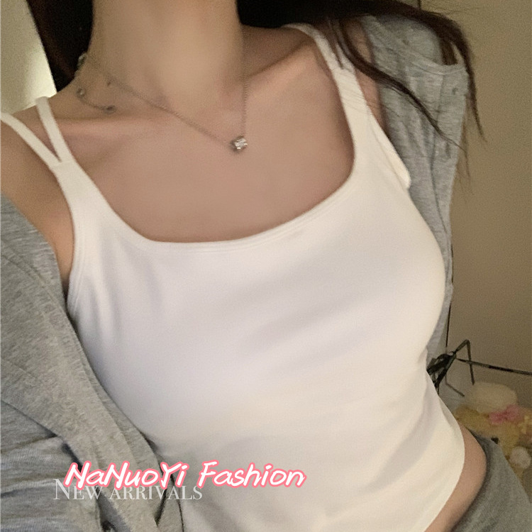 봄과 여름 새로운면 더블 숄더 스트랩 크로스 뷰티 백 슬링 레이스 스티칭 조끼 고정 코스터 내부 착용 여성