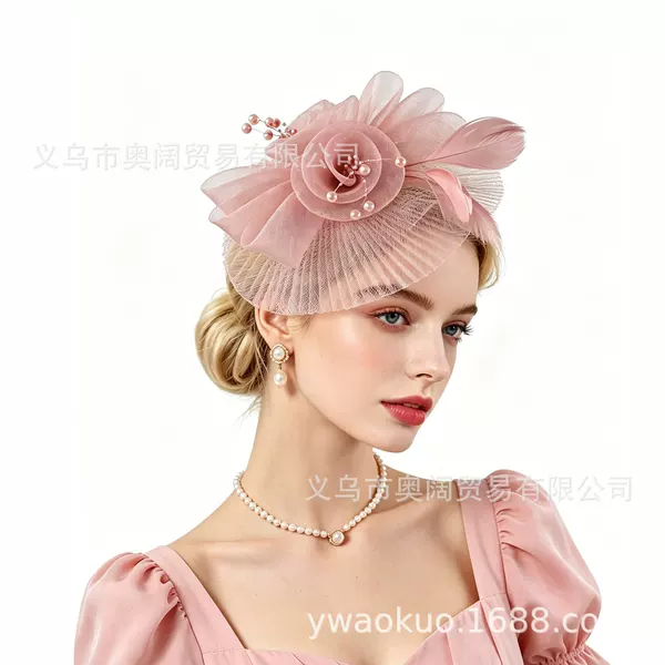 Cross-Border European and American Mesh Headwear, Bridal Feather Headpieces, Dance Parties, Horse Racing Festivals, Tea Parties, Performance Hair Accessories Wholesale