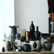 帝海晶简约黑色系透明玻璃花瓶手工水培家居客厅插花摆件装饰艺品