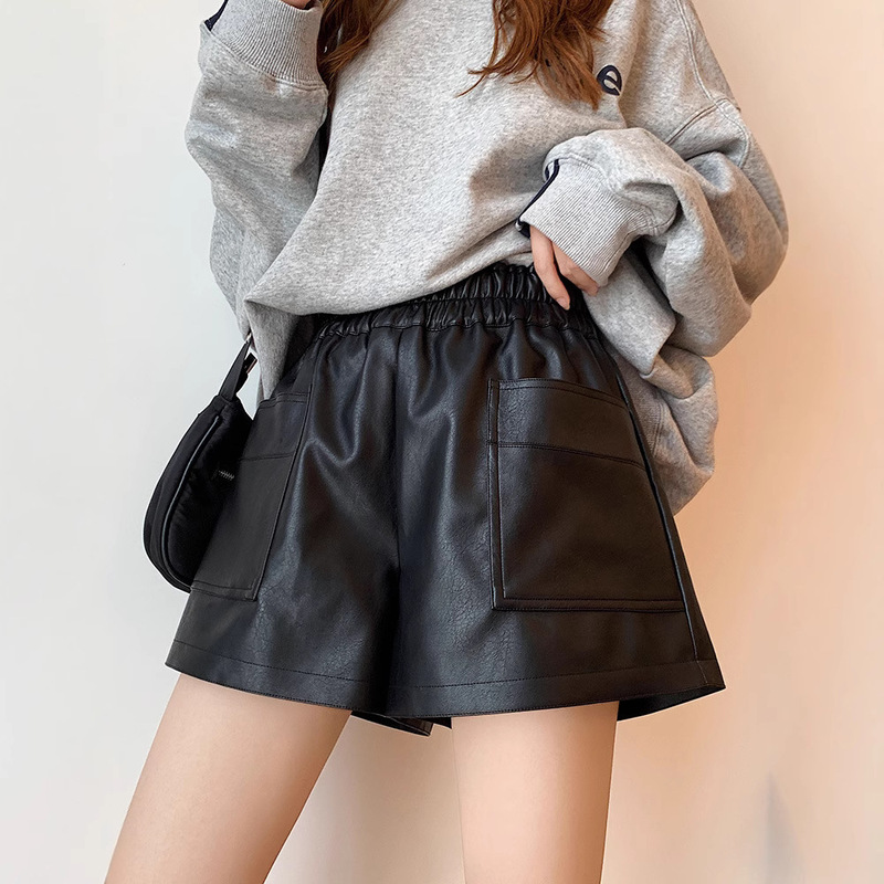 Women's Leather Shorts 2026 Spring and Autumn New Style Pu Large Size Loose Wide-Leg Slimming High-Waisted Outerwear Trendy Winter Boot Shorts