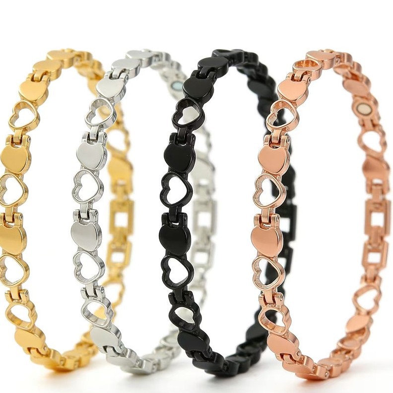 Cross-Border Popular Heart-Shaped Full Magnet Peach Heart Bracelet Set European and American Simple Fashion Adjustable Couple Jewelry Metal