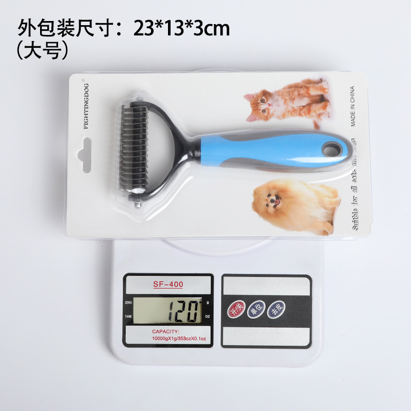 Fabricantes personalizados de pelo de perro especial de limpieza artefacto de depilación de pelo de mascota de pelo de oro cuchillo de nudo peine cepillo de nudo