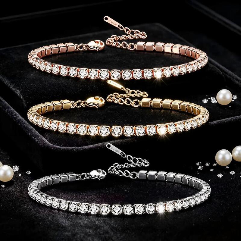3/4/5mm tennis zircon claw chain stainless steel bracelet for women, non-fading, light luxury, niche trendy stackable hand accessory