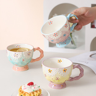 Hand-Painted Ceramic Breakfast Cup, High-Looking Water Cup, Creative Mug, Girls Afternoon Tea Coffee Cup, Home Oatmeal Cup