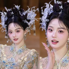 新しいXiuheヘアアクセサリー、明るい色、ハイエンド、多用途、古代衣装のヘアピン、羽、妖精、龍と鳳凰のガウン、漢服、Xiuhe服の頭飾り