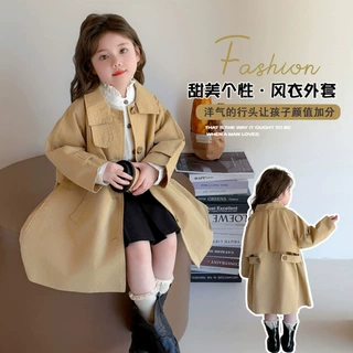 女童巨好看外套春秋装时尚新款洋气儿童英伦风大衣小女孩中长款潮