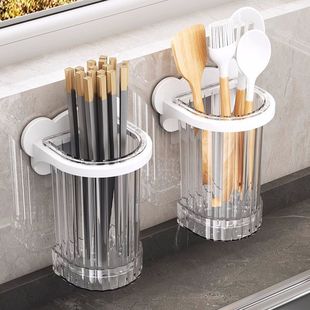 Chopstick Holder Wall-Mounted Kitchen Utensils Household Cutlery Basket Chopstick Cage Fork Spoon Storage Rack No Drilling Required