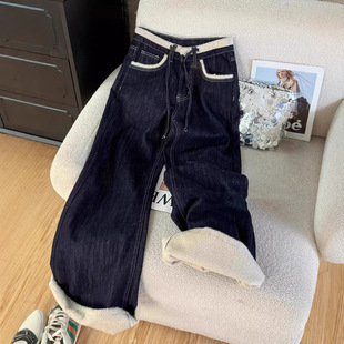 浅蓝色加绒宽松牛仔裤Light Blue Padded Loose Jeans