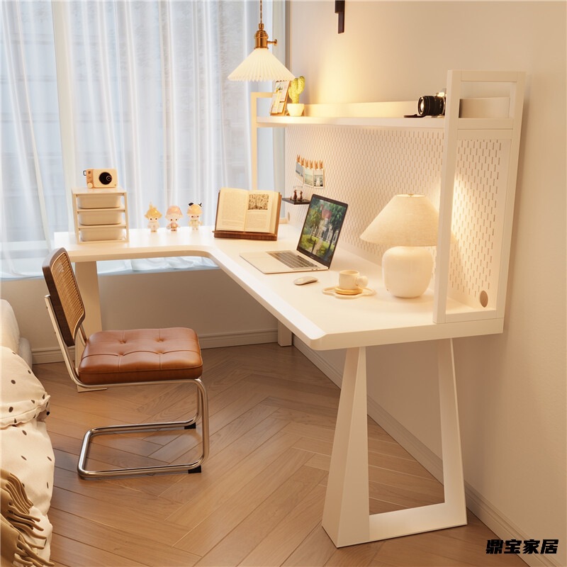 Solid wood bookshelf integrated with wall-mounted corner 7-shaped desk, bedroom children's study desk, perforated board home computer desk