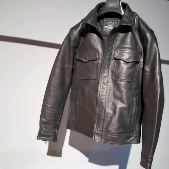 Casual Motorcycle Cowhide Leather Jacket Men's Lapel Multi-Pocket Hunting Full-Grain Cowhide Leather Jacket