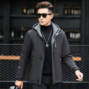New Style Parka Removable Hood Fur Mid-Length Men's Casual Jacket