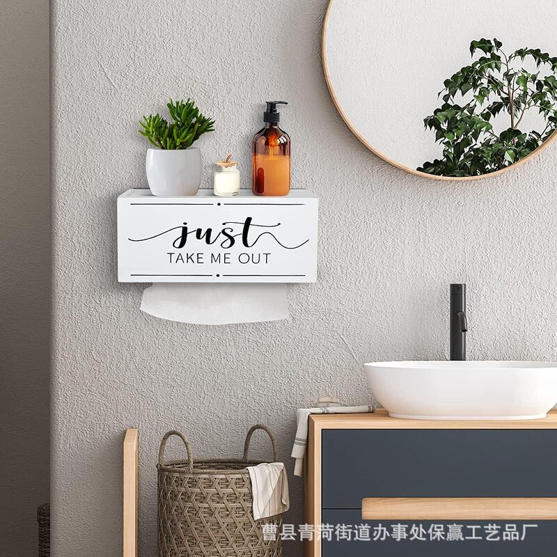 Toilet wall-mounted tissue storage box wooden tissue box roll paper holder with lid aromatherapy rack tissue dispenser