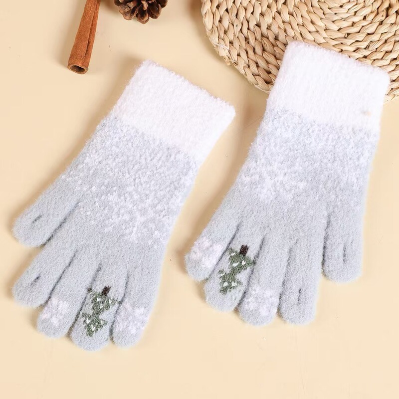 クリスマスの指の手袋のかわいいニットの女性の冬の学生のベルベットは厚くてタッチパネルの冬の防寒保温が国境を越えます。|undefined