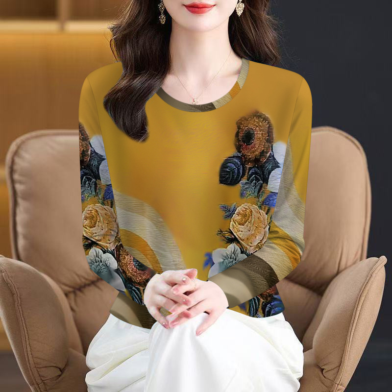 批发2025年新款春秋爆款女士t恤显瘦遮肚圆领时尚长袖一件代发|undefined