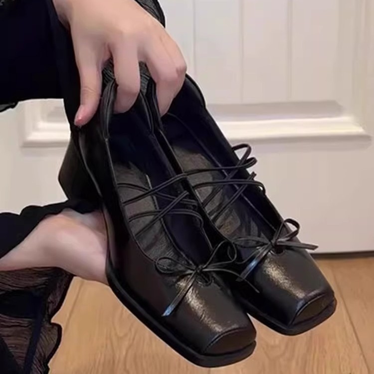 シープスキン～女性用フレンチシングルシューズ、太いヒール、美しく疲れにくいハイヒールバレエシューズ、レトロなリボンメリージェーンシューズ|undefined