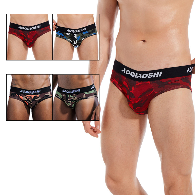 New Men's Underwear Fine Cotton Camouflage Print Double-Layer U-Convex Large Bag Breathable Sexy Low-Waist Briefs