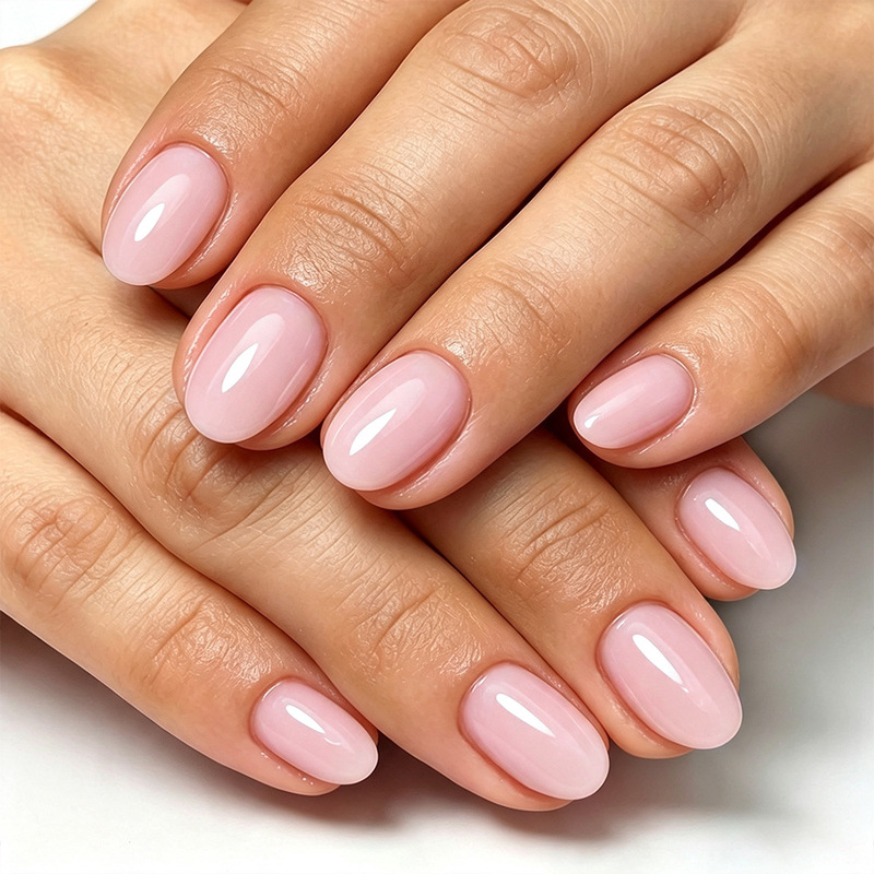 Daily use solid light pink short oval nails, basic simple versatile press-on nails, glossy 32-piece detachable nail set Daily use solid light pink short oval nails, basic simple versatile press-on nails, glossy 32-piece detachable nail set