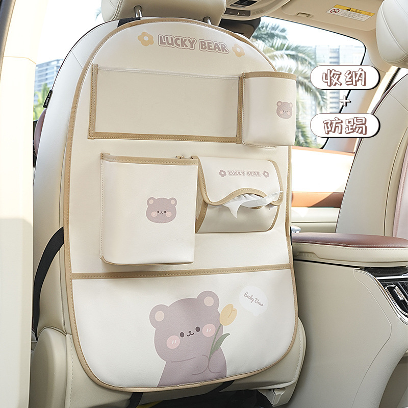 Car Storage Bag Cute Cartoon Bear Car Trash Can Hanging Creative Anti-Kick Pad Car Storage Bag Useful Item Car Storage Bag Cute Cartoon Bear Car Trash Can Hanging Creative Anti-Kick Pad Car Storage Bag Useful Item