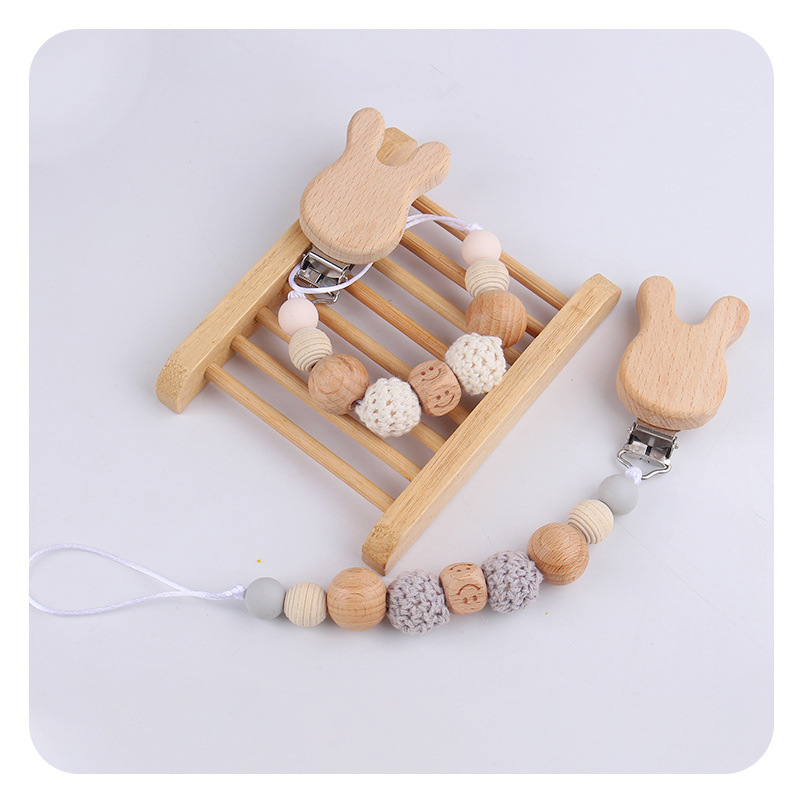 Productos para bebés caricatura conejo abrazadera de haya DIY silicona cuentas para calmar bebés tetina cadena anti-caída cadena