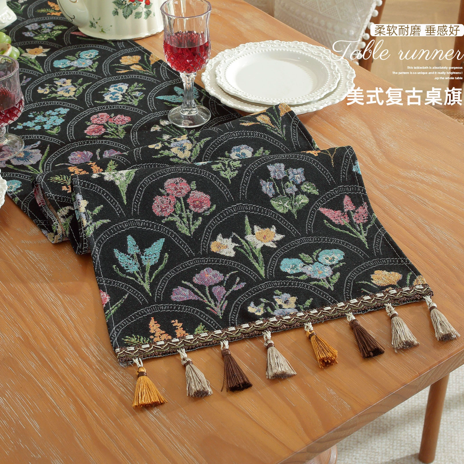 Американский ретро пасторальный стильTable флаг из пряжи красителя жаккард с бахромой кофейный столик длинное покрытие ткани оптом