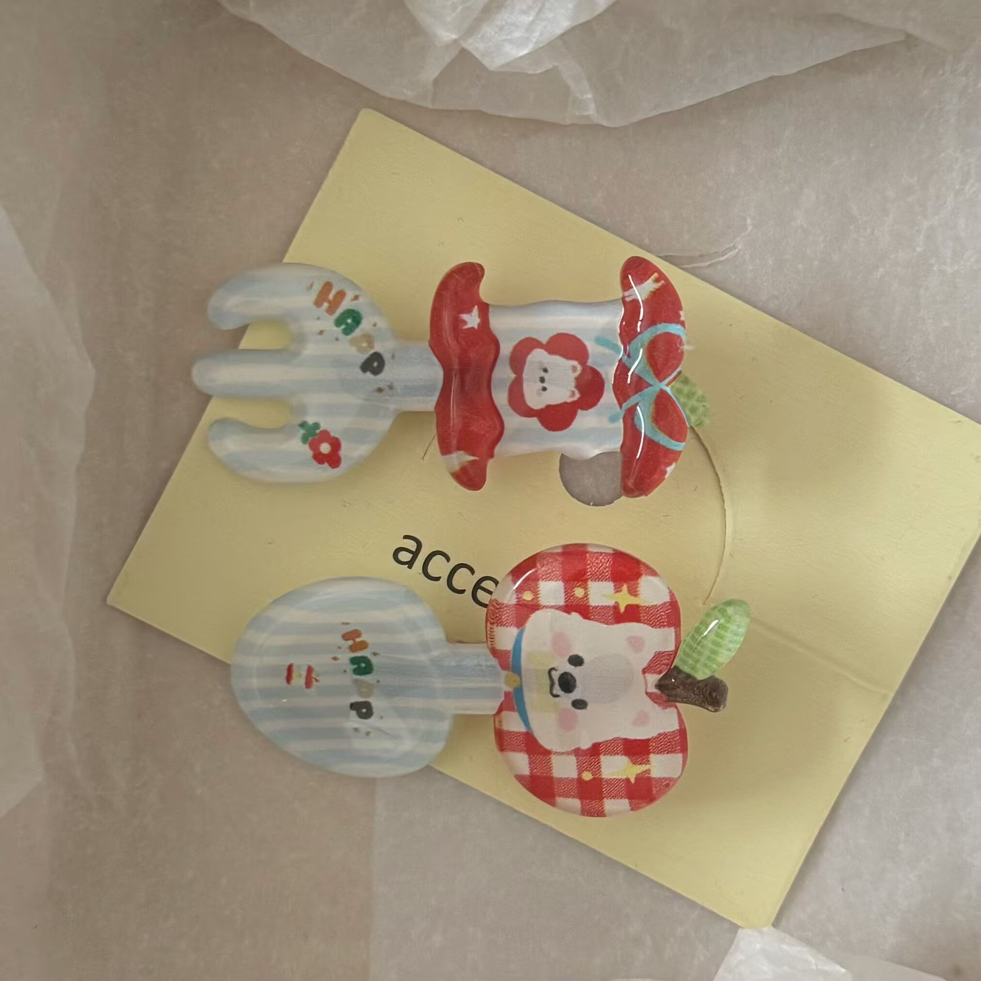 sweet cool red plaid apple puppy shovel barrettes cute girl duckbill clip hairpin hair ornaments wholesale