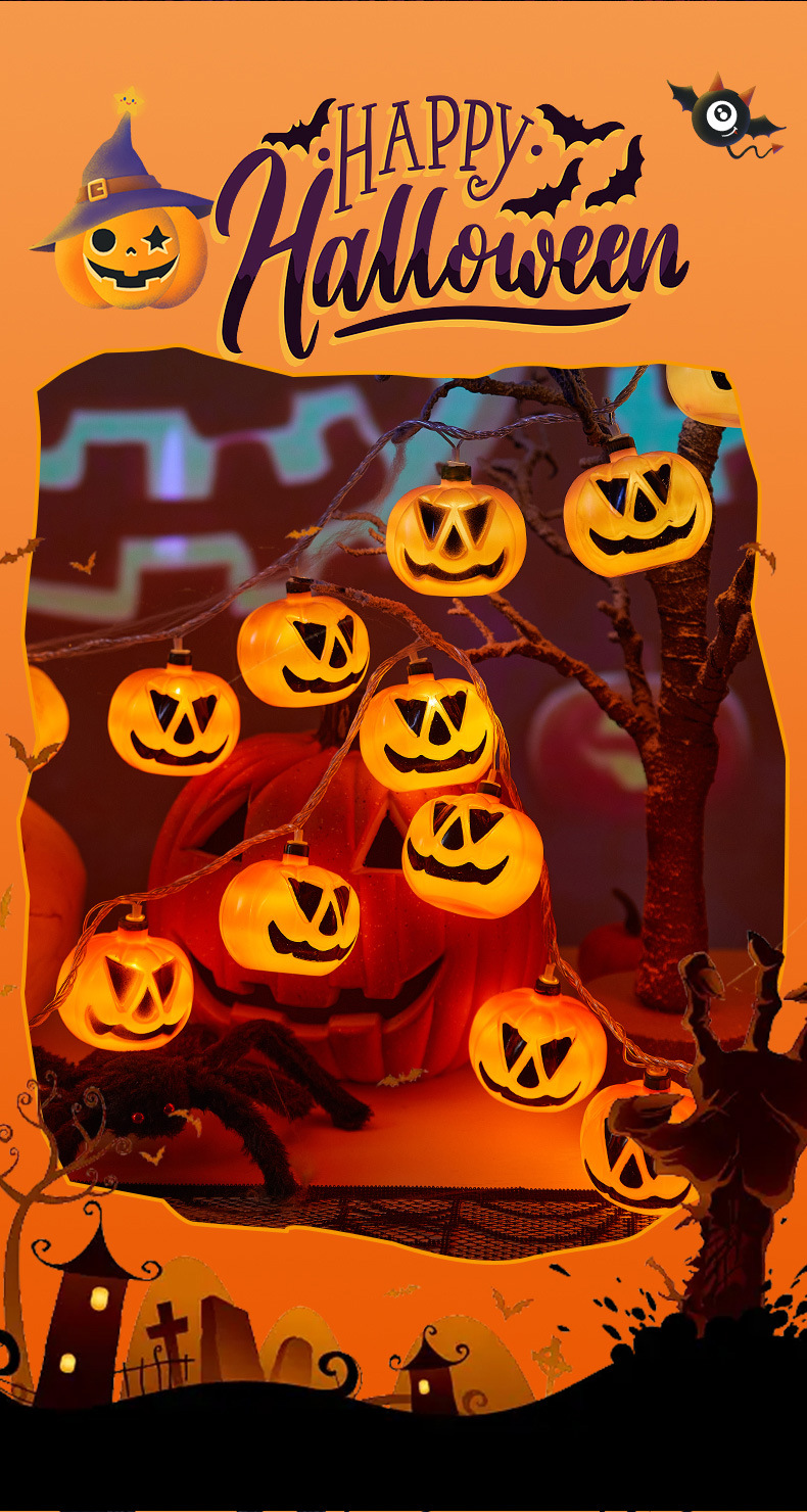 1 Piece Quantity Party, Festival Occasion Halloween Funny Pumpkin Plastic Party Festival String Lights