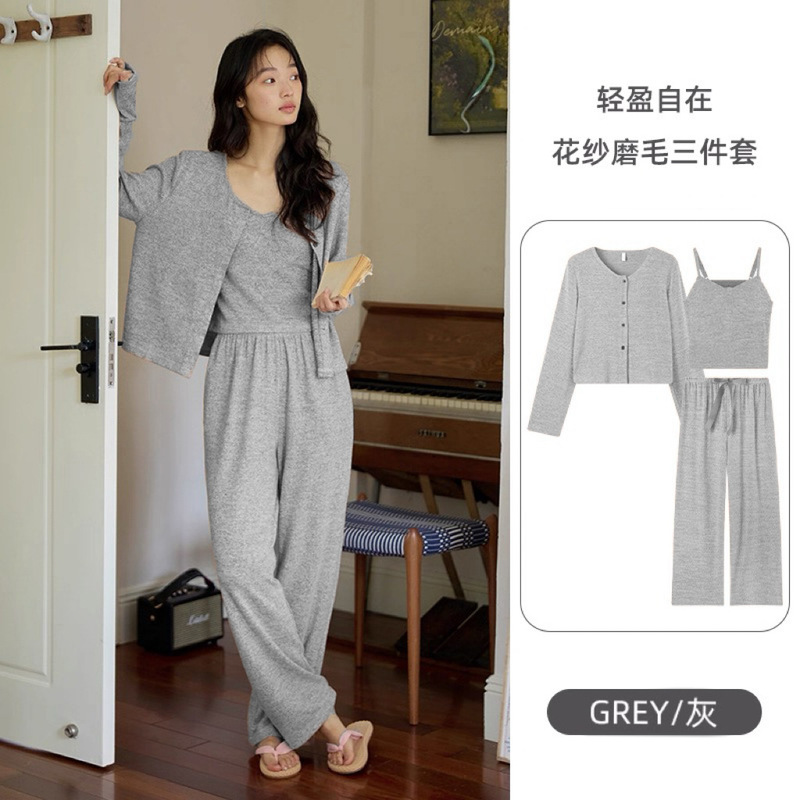 Tiktok Live Popular Influencer Camisole Three-Piece Set with Chest Pads, Women's Brushed Velvet Autumn and Winter Loungewear with a High-End Feel Tiktok Live Popular Influencer Camisole Three-Piece Set with Chest Pads, Women's Brushed Velvet Autumn and Winter Loungewear with a High-End Feel