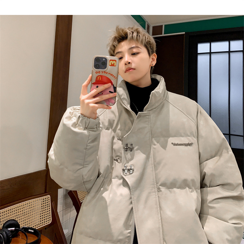 Leather Cotton-padded Jacket Men's Winter Metal Aircraft Buckle American Cotton-padded Jacket Thickened Warm Loose Bread Clothes Cotton_voghion.com