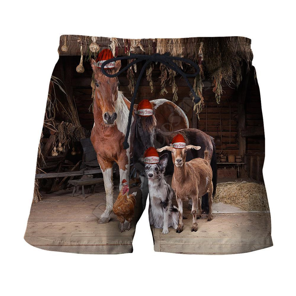 歐美時尚3D圣誕印花男士短褲來圖定 制寬松男士沙灘褲潮流直筒褲