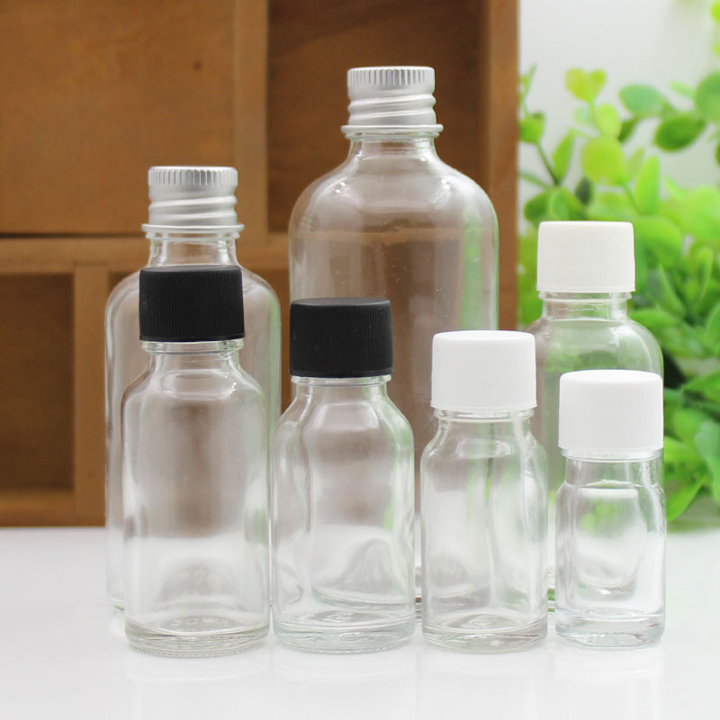 透明光面玻璃精油瓶5ml-100ml精华原液分装空瓶子塑料盖铝盖内塞