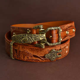 皮带定制利特尔顿美式手工复古骑兵腰带头层牛皮真皮骑士工装皮带