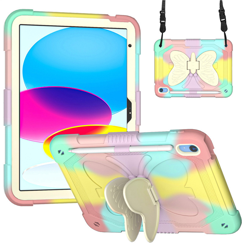 Cross-Border Applicable iPad 10Th Generation Tablet Case A16 Colorful Butterfly Stand 2025 Pen Slot Three-Proof Protective Case