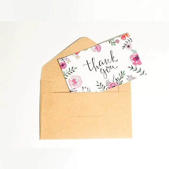 Cross-border Amazon pink thank you card coated paper card thank you gift card packaging English card