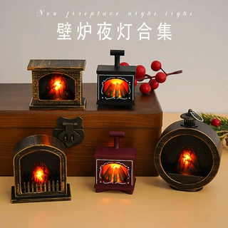 跨境热卖LED迷你壁炉灯娃娃屋小夜灯手工diy火焰灯创意摆件装饰灯