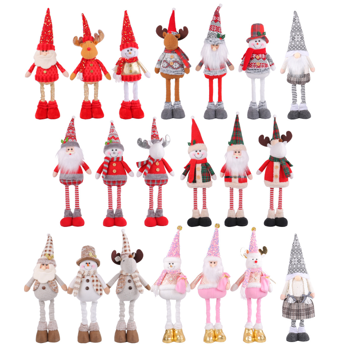 Una variedad de muñecos retráctiles de pie navideños, escaparates de hotel, muñecos de nieve navideños, muñecos de alces, adornos decorativos
