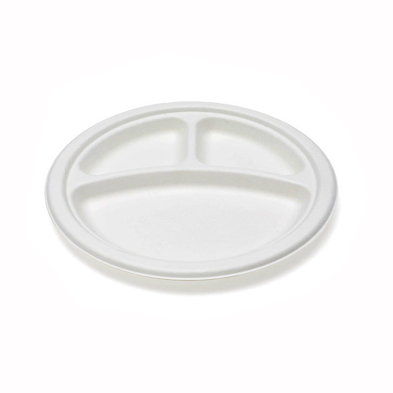 10 Inch Three-grid Sugarcane Pulp Plate Disposable Pulp Tableware Paper Plate Divider Plate Degradable Environmental Protection Plate